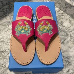 NIB Jack Rogers Embroidered CRAB Pink leather Thong Sandal Shoes Size 7M